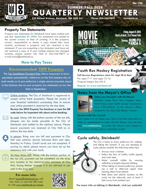 The first page of the 2024 Summer-Fall Quarterly Newsletter.