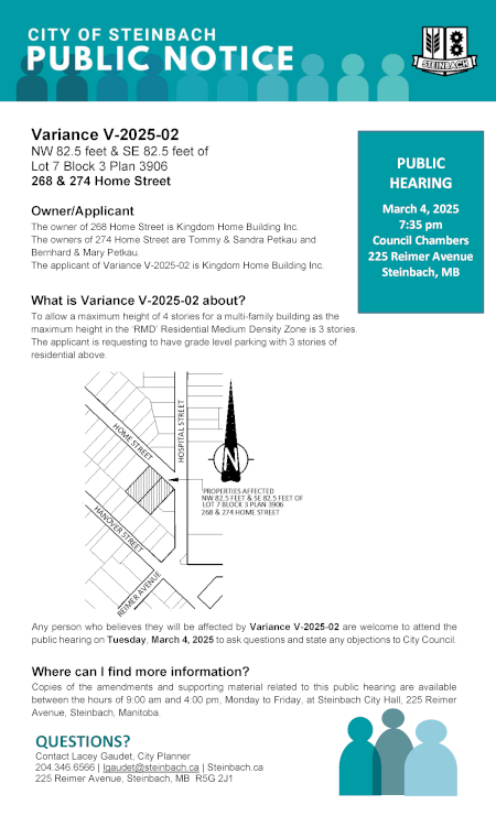 Page 1 of the Public Notice, outlining Variance V-2025-02. Linked to PDF of document.