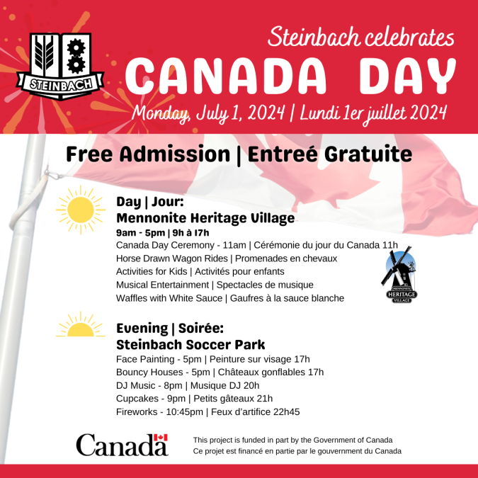 List of activities expected at Steinbach celebrates Canada Day.